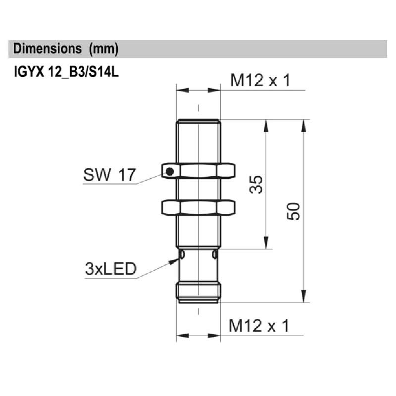 Baumer - Inductive Proximity Switch - IGYX12P17B3/S14L Baumer - Inductive Proximity Switch - IGYX12P17B3/S14L